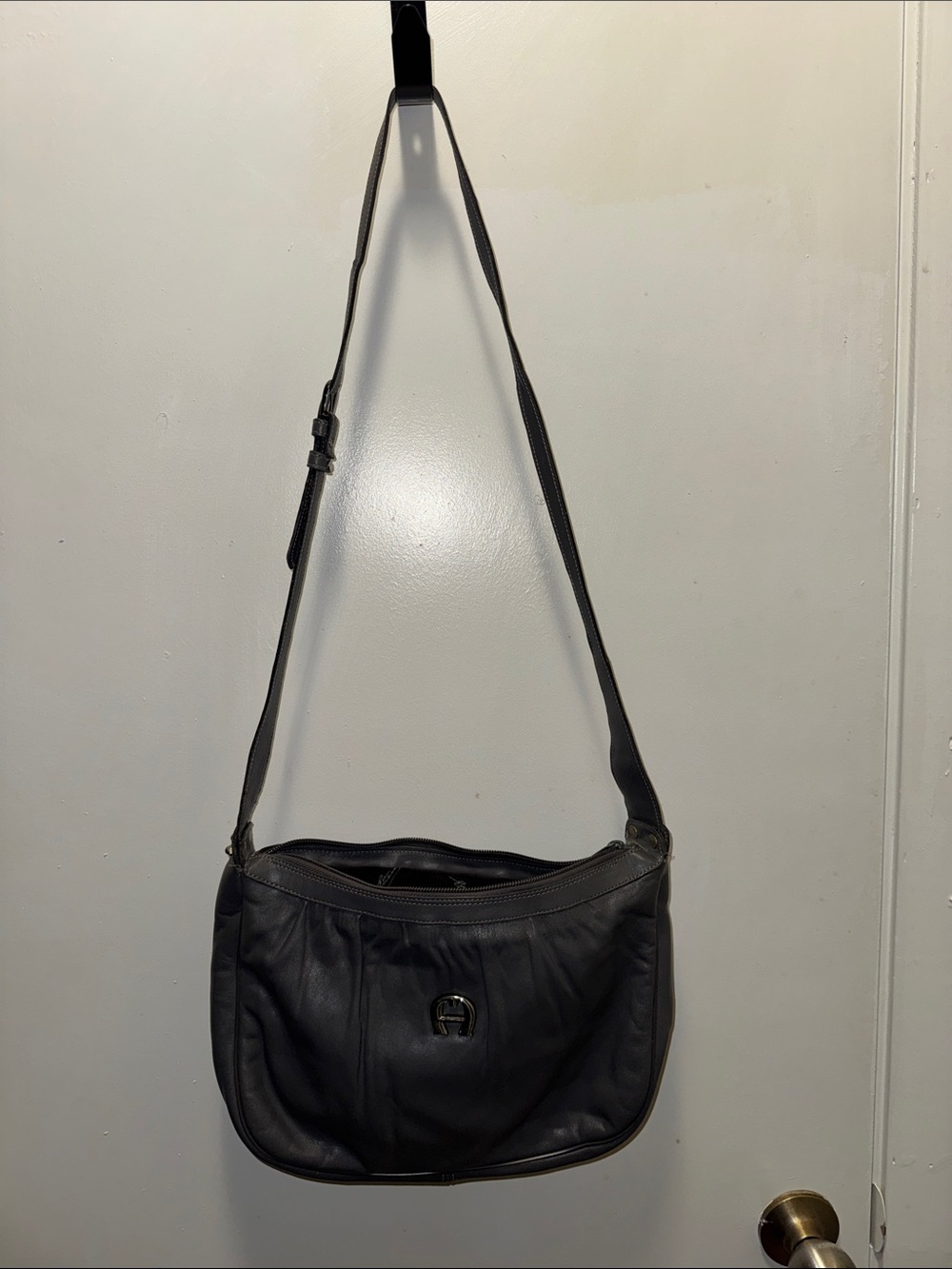 Gray Leather Crossbody Shoulder Bag